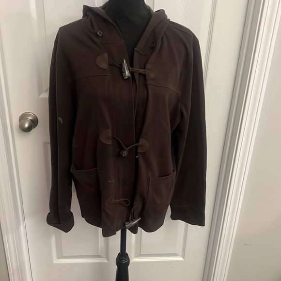 Lauren Ralph Lauren wood toggle leather trim brown jacket - Picture 1 of 2